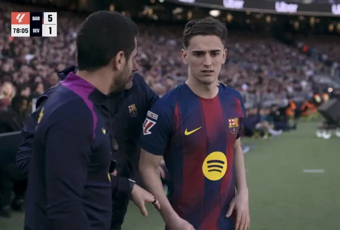替补登场，加维去年8月24日后首次代表巴萨出战正式比赛